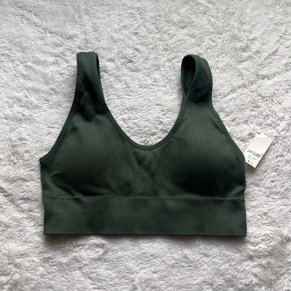 Aerie Real Good Ribbed Seamless Bralette Forest Green Size Large 2693-3241 NWT